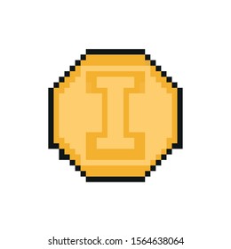 coin 8 bits pixelated style icon vector illustration design