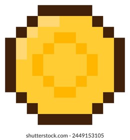 Coin for 8-bit games. Vector icon in pixel art style