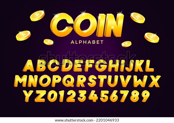 Coin Alphabet Vector Golden Yellow Three Stock Vector (Royalty Free ...