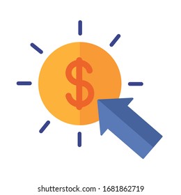 coin with arrow cursor payment online flat style vector illustration design