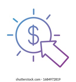coin with arrow cursor payment online line degradient style vector illustration design
