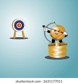 Coin Arrow Icon Aiming at Target Financial Goal, winning tender, vector illustration