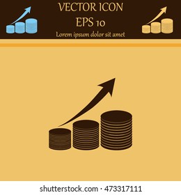 Coin with arrow. Vector icon