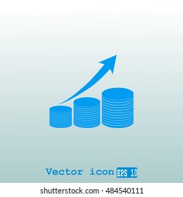 Coin with arrow. Vector icon