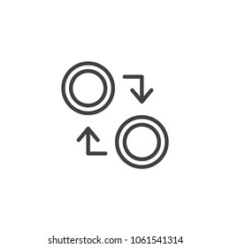 Coin with arrows outline icon. linear style sign for mobile concept and web design. Currency exchange simple line vector icon. Symbol, logo illustration. Pixel perfect vector graphics