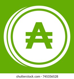 Coin austral icon white isolated on green background. Vector illustration