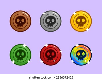 Coin badge emotes with a skull symbol. can be used for twitch or youtube. set illustration