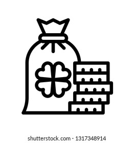 Coin bag vector, Feast of Saint Patrick line style icon