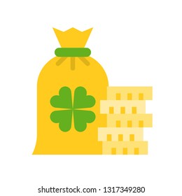 Coin bag vector, Feast of Saint Patrick flat style icon