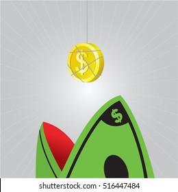 Coin to Bait Dollar Shark Attack, Vector, Illustrator