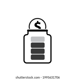 Coin in bank icon on white background with load bar. Vector sign