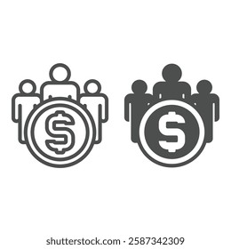 Coin barrier for people line and solid icon, world sanctions concept. Vector graphics. Dollar exchange problem sign on white background, outline style icon for mobile or web design