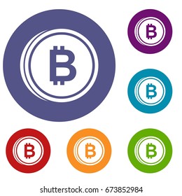 Coin bat icons set in flat circle reb, blue and green color for web