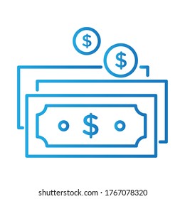 moneda y dólar facturado con flechas pago en línea estilo gradiente diseño de ilustración vectorial