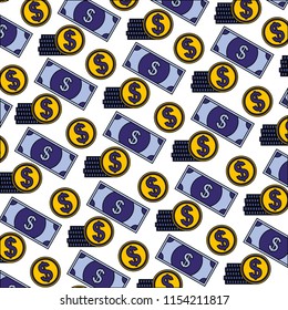 coin and bill dollar icon pattern