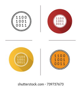 Coin with binary code icon. Flat design, linear and color styles. E-currency. Safe payment. Isolated vector illustrations