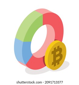 Coin bitcoin circle chart. Vector 3d line isometric, color web icons, new flat style. Creative design idea for infographics.