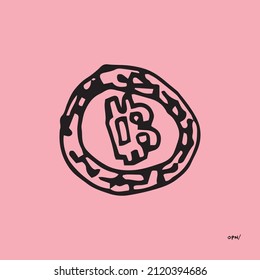 moneda bitcoin garabato mano dibujar icono dinero símbolo el arte de la imperfección