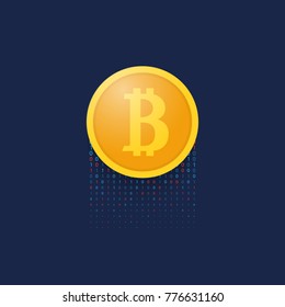 Coin bitcoin on a blue background. Financial operations . Vector illustration .