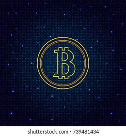 Coin bitcoin on a digital abstract background. Vector illustration .
