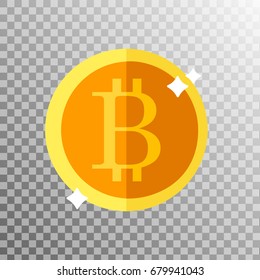Coin bitcoin on a transparent background. Vector flat illustration