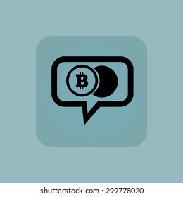 Coin with bitcoin symbol in chat bubble, in square, on pale blue background