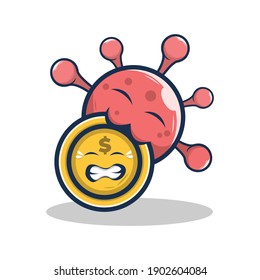 coin biting virus cartoon vector illustration design. the covid-19 design concept destroys the economy. flat cartoon style