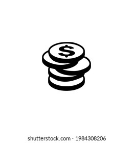 icono del vector negro de la moneda de moneda aislado en fondo blanco