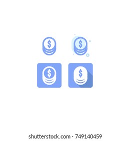 coin blue icon set design. on white background. vector illustration. logo. web. money. Symbols