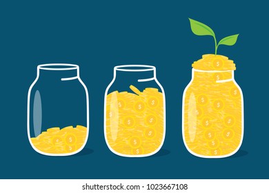 Coin in bottle , financial growth up concept for business vector design.