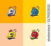coin cartoon character vector illustration with 4 different colors, perfect for symbols, logos, posters and advertisements