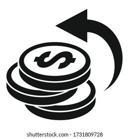 Icono de la devolución de moneda. Ilustración simple del icono del vector de devolución de efectivo de moneda para el diseño web aislado en fondo blanco