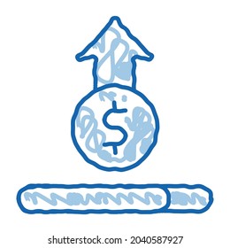 Coin Cash Dollar Growing Up sketch icon vector. Hand drawn blue doodle line art isolated symbol illustration