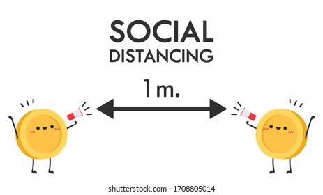Coin character design. free space for text. coin vector. Social distancing poster. social distancing wallpaper.