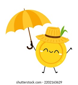 Coin And Character Design. Glad Coin. Wallpaper. Coin And Umbrella Vector.