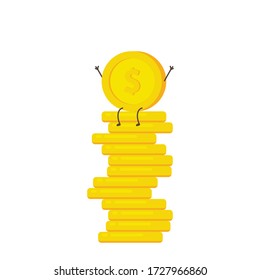 Coin character design. Coin vector. Coin stack on white background.