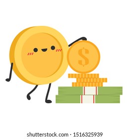 Coin character design. coin vector. wallpaper. free space for text. copy space.