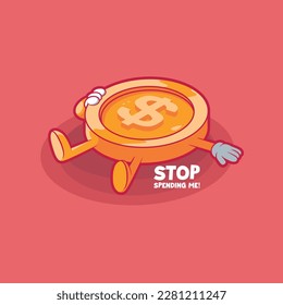 Coin character laying down vector illustration. Finance, currency, funny design concept.