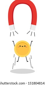 Coin character and magnet vector. wallpaper. free space for text. copy space.