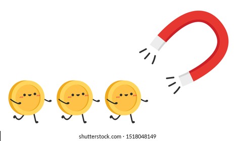 Coin character and magnet vector. wallpaper. free space for text. copy space.