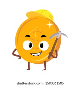 Coin character mining concept illustration