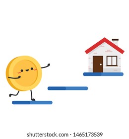 Coin character. wallpaper. free space for text. coin vector. house vector.
