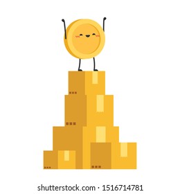 coin character. wallpaper. free space for text. coin vector. Box cartoon vector. parcel vector.