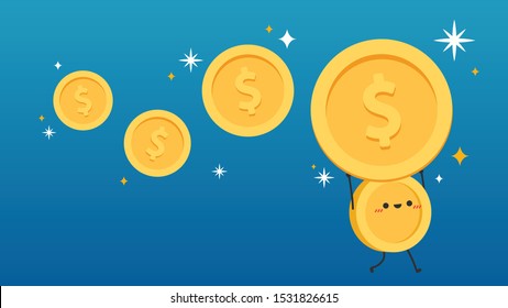 Coin character. wallpaper. free space for text. coin vector. Coin poster design.