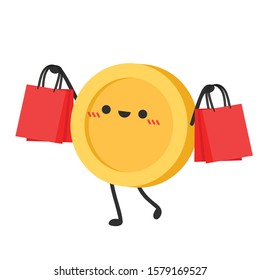 Coin character. wallpaper. free space for text. coin vector. paper bag vector.