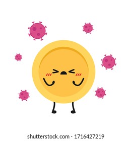 Coin character. wallpaper. free space for text. Virus vector. Virus on coin.