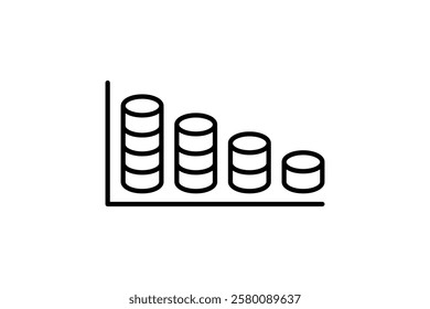 coin chart down icon. Icon related to graph and seo . suitable for web site, app, user interfaces, printable etc. line icon style. simple vector design editable