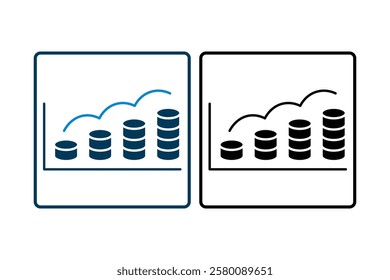 coin chart up icon. Icon related to graph and seo . suitable for web site, app, user interfaces, printable etc. solid icon style. simple vector design editable