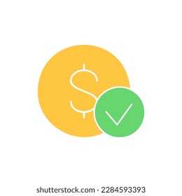 Coin with check mark, best choice, quality control, approved white outline icon. Finance, payment, invest finance symbol design.