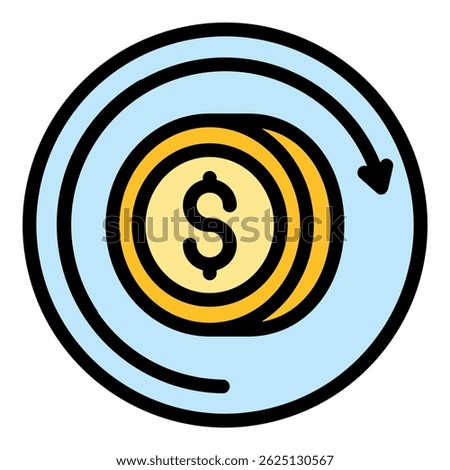 Coin and circular arrow icon. Outline coin and circular arrow vector icon color flat isolated